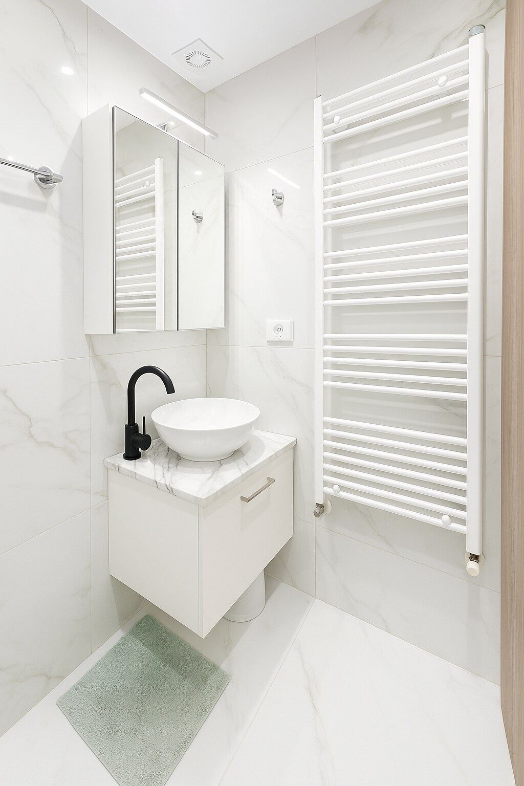 Marble vanity with vessel sink in the Deluxe Double Room